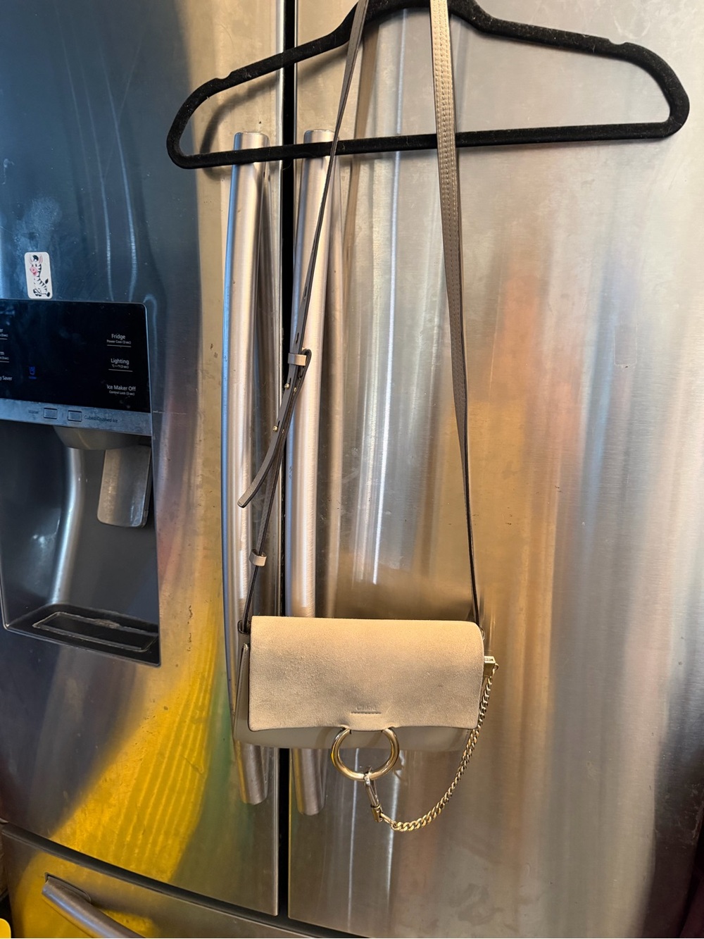 Chloe Beige Crossbody with Gold Ring and Chain